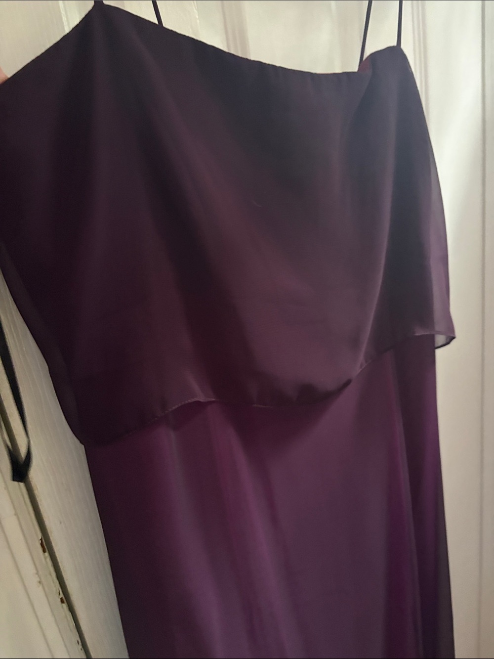 Women's Purple Layered Spaghetti-Strap Evening Dress - Picture 4 of 5